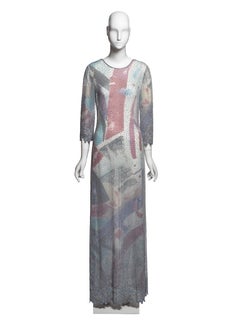 Giorgio Armani Multicoloured Beaded Mesh Long Sleeve Evening Dress, SS 2000