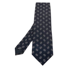 Giorgio Armani Navy Blue Abstract Printed Silk Tie