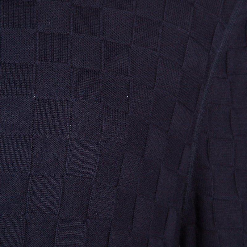 Giorgio Armani Navy Blue Basketweave Cotton Knit Cardigan XXL In Good Condition In Dubai, Al Qouz 2