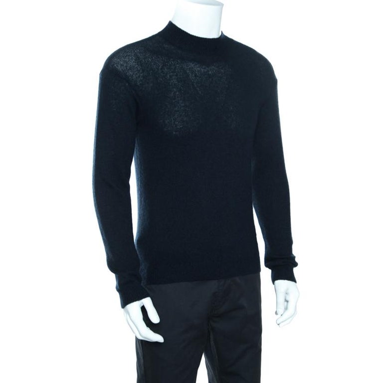 Giorgio Armani Navy Blue Cashmere and Silk Knit High Neck Sweater M For ...
