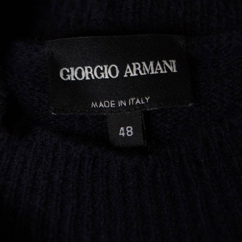 Giorgio Armani Navy Blue Cashmere and Silk Knit High Neck Sweater M In New Condition In Dubai, Al Qouz 2