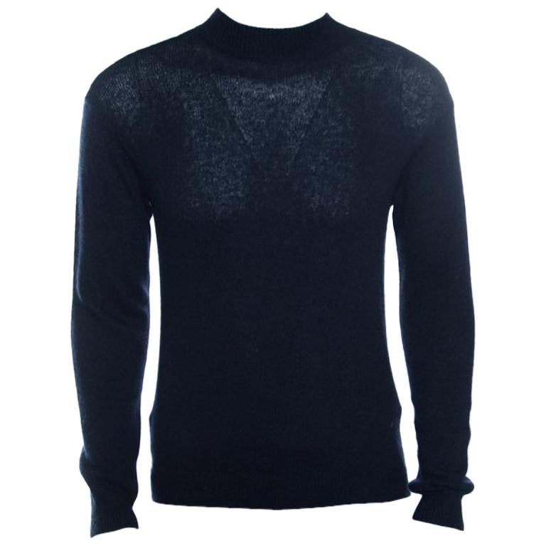 Giorgio Armani Navy Blue Cashmere and Silk Knit High Neck Sweater M