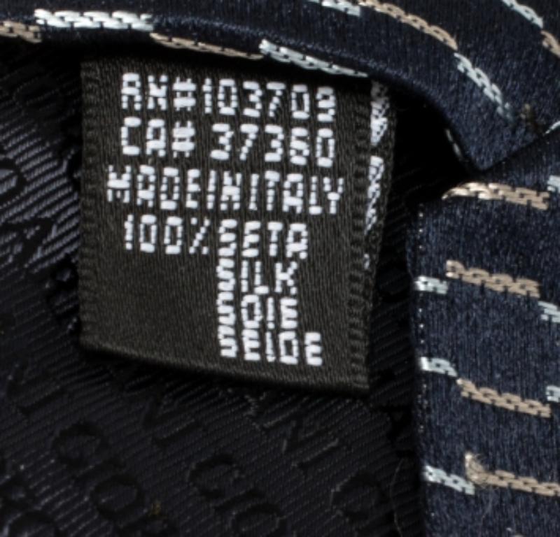 Black Giorgio Armani Navy Blue Diagonal Stripe Detail Silk Tie For Sale