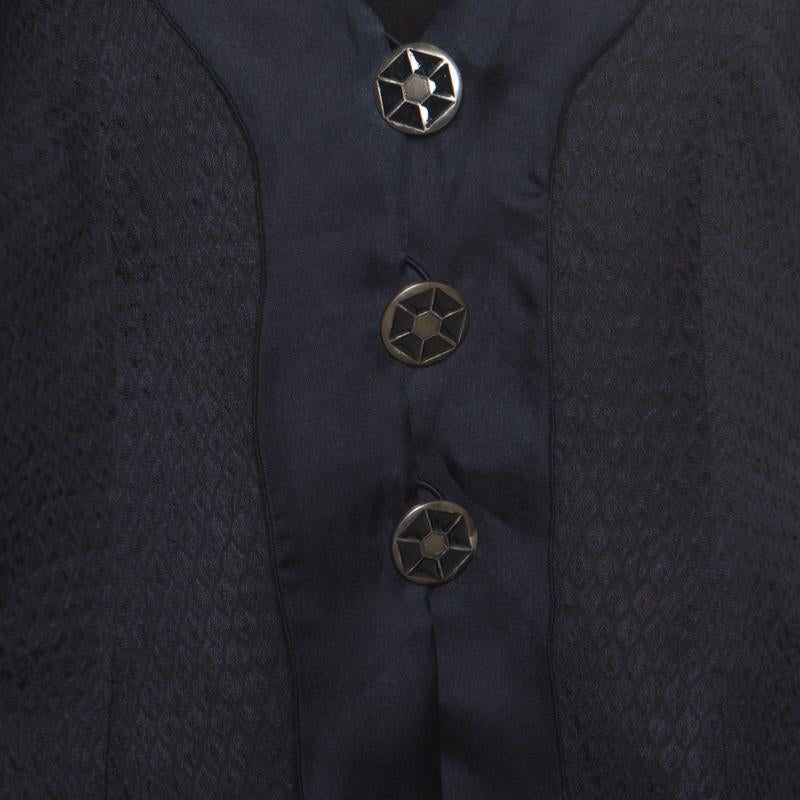 Black Giorgio Armani Navy Blue Jacquard Organza Trim Jacket S For Sale