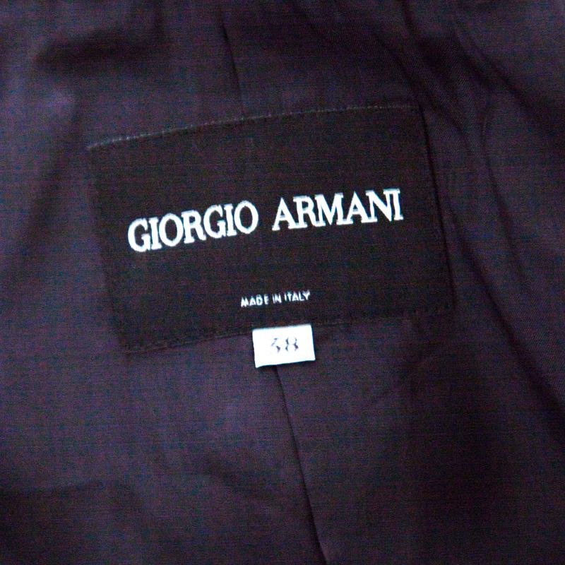 Giorgio Armani Navy Blue Jacquard Organza Trim Jacket S In Good Condition For Sale In Dubai, Al Qouz 2