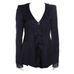 Giorgio Armani Navy Blue Jacquard Organza Trim Jacket S