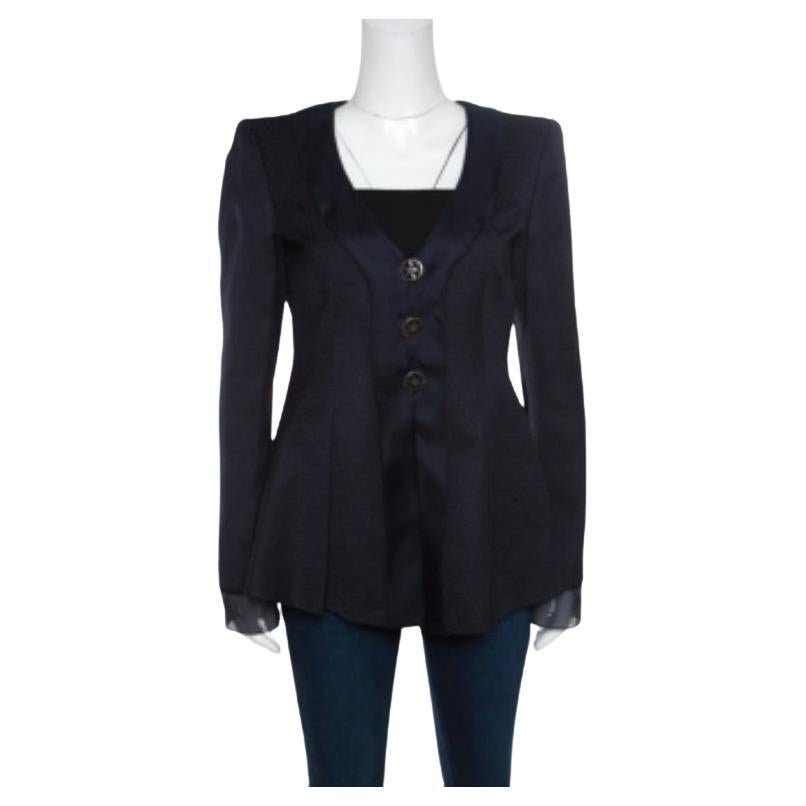 Giorgio Armani - Giacca in jacquard con bordo in organza blu navy S