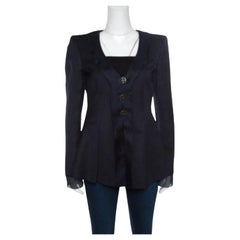 Giorgio Armani Navy Blue Jacquard Organza Trim Jacket S