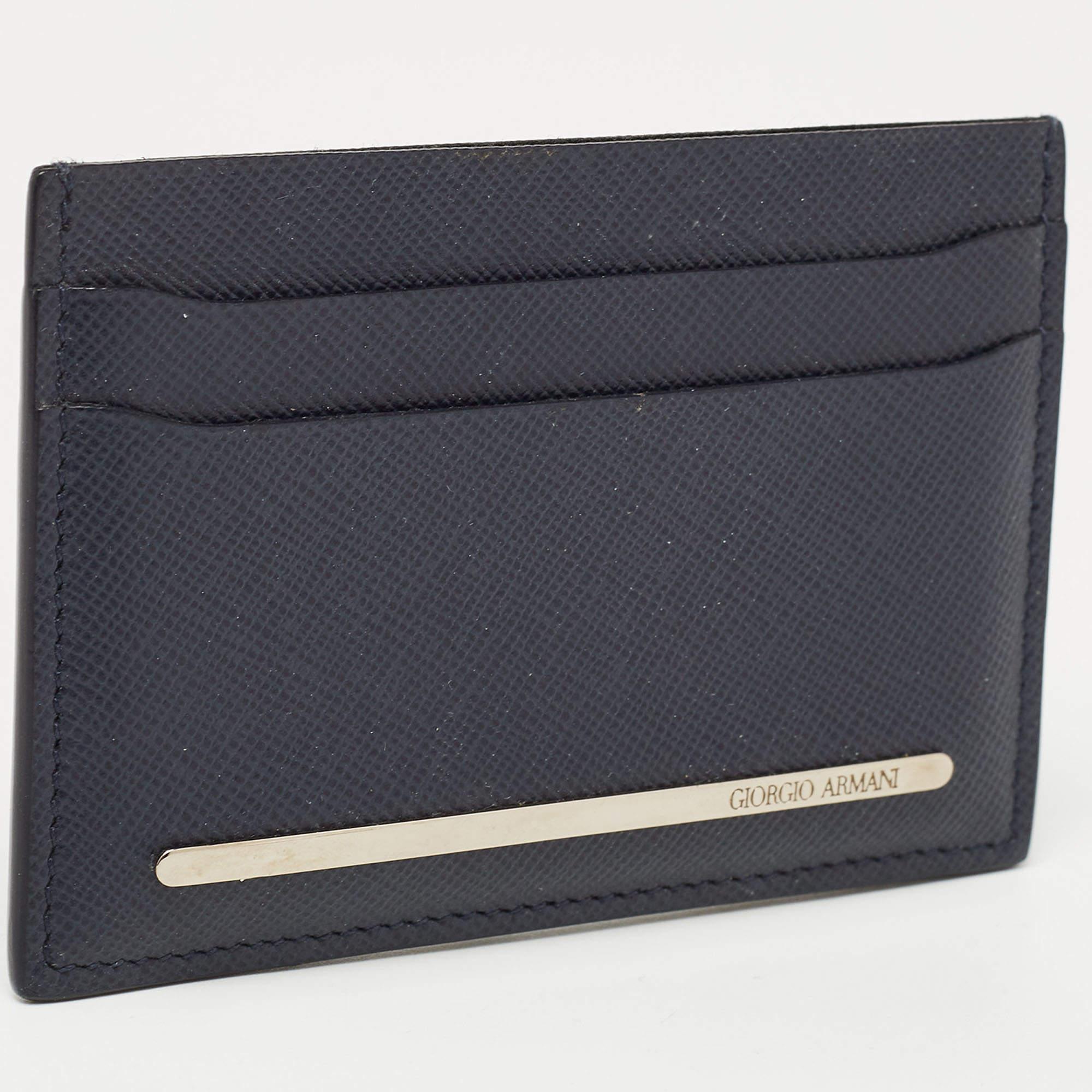 Nero Portacarte Giorgio Armani in pelle blu navy in vendita