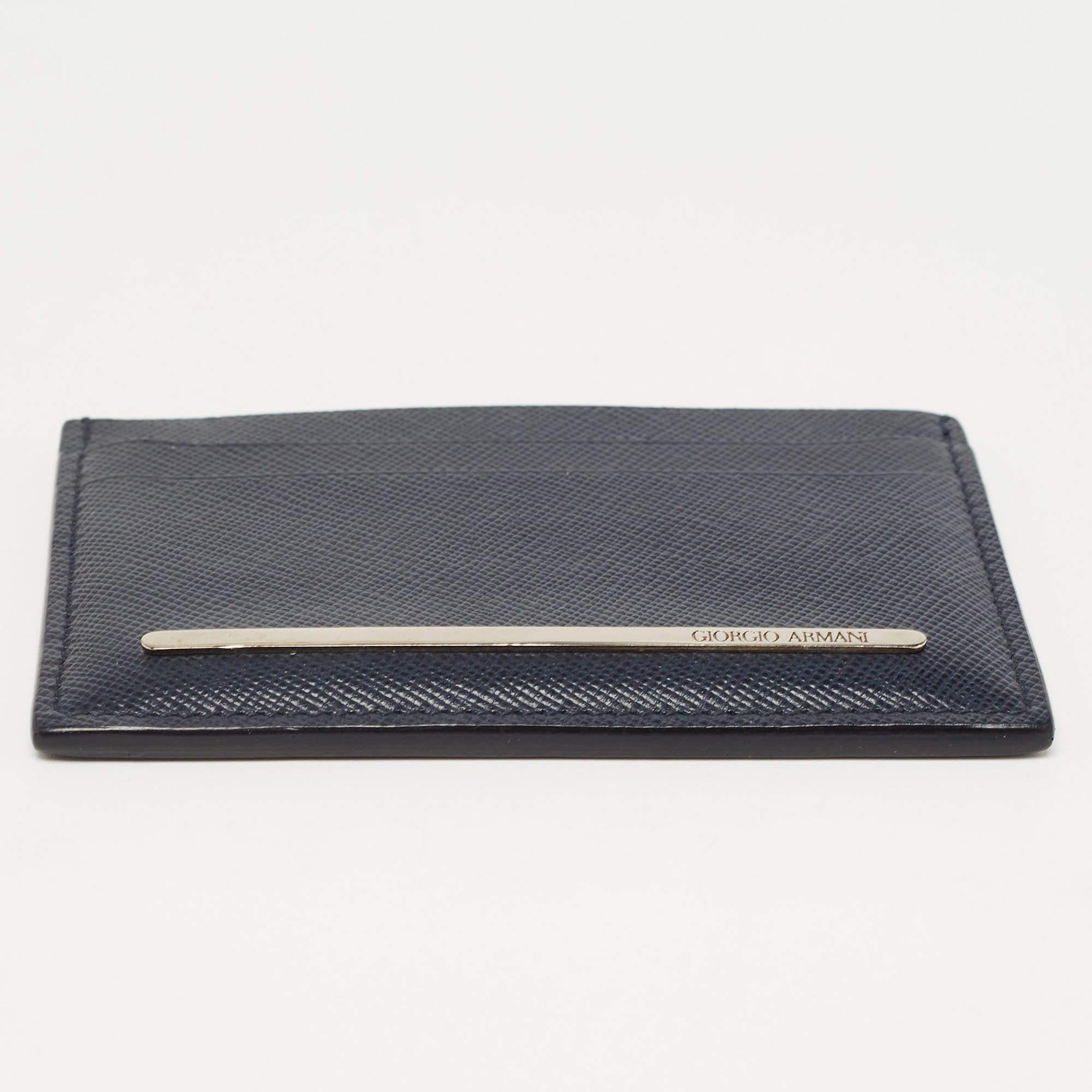 Portacarte Giorgio Armani in pelle blu navy in vendita 3