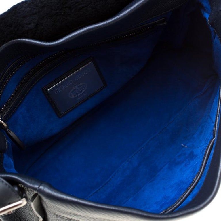 Giorgio Armani Navy Blue Leather Limited Edition Bugatti Messenger Bag For  Sale at 1stDibs