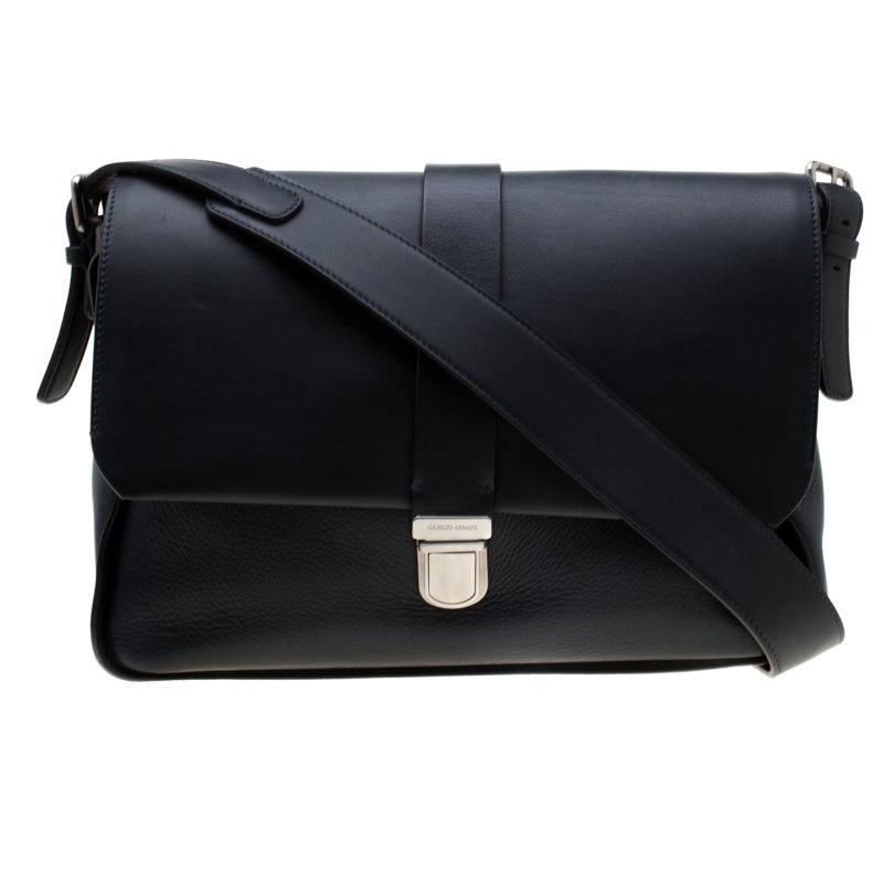 Armani Navy Blue Leather Limited Edition Bugatti Messenger Bag