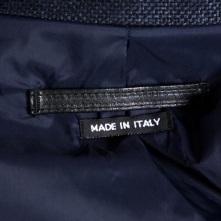 Giorgio Armani Navy Blue Linen & Wool Three Buttoned Jacket XL For Sale 2