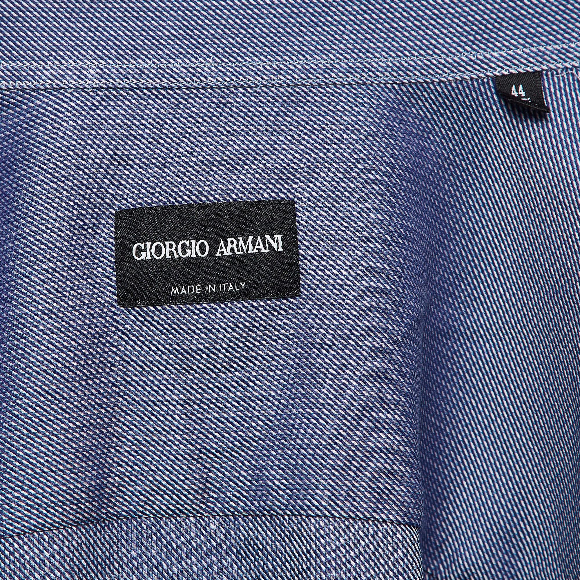 Giorgio Armani Navy Blue Patterned Cotton Long Sleeve Shirt XXXL In Good Condition In Dubai, Al Qouz 2