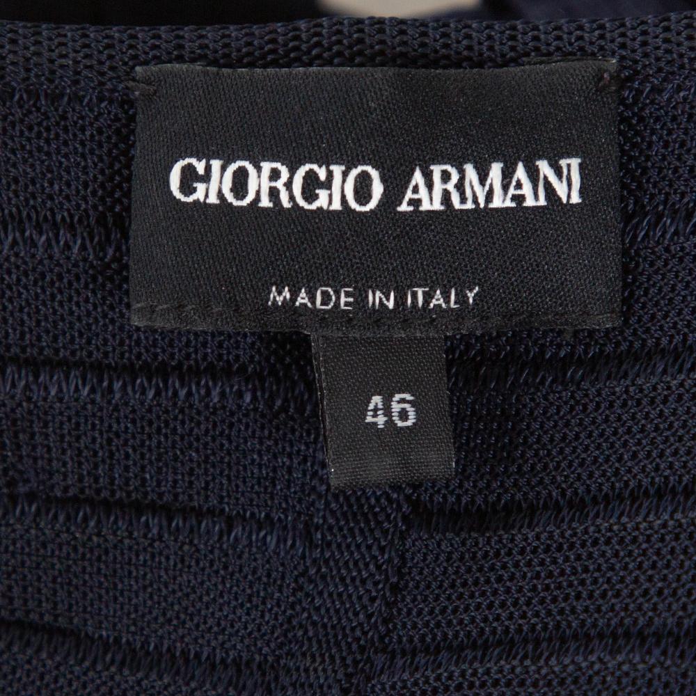 Black Giorgio Armani Navy Blue Pleated Knit Zip Front Jacket L