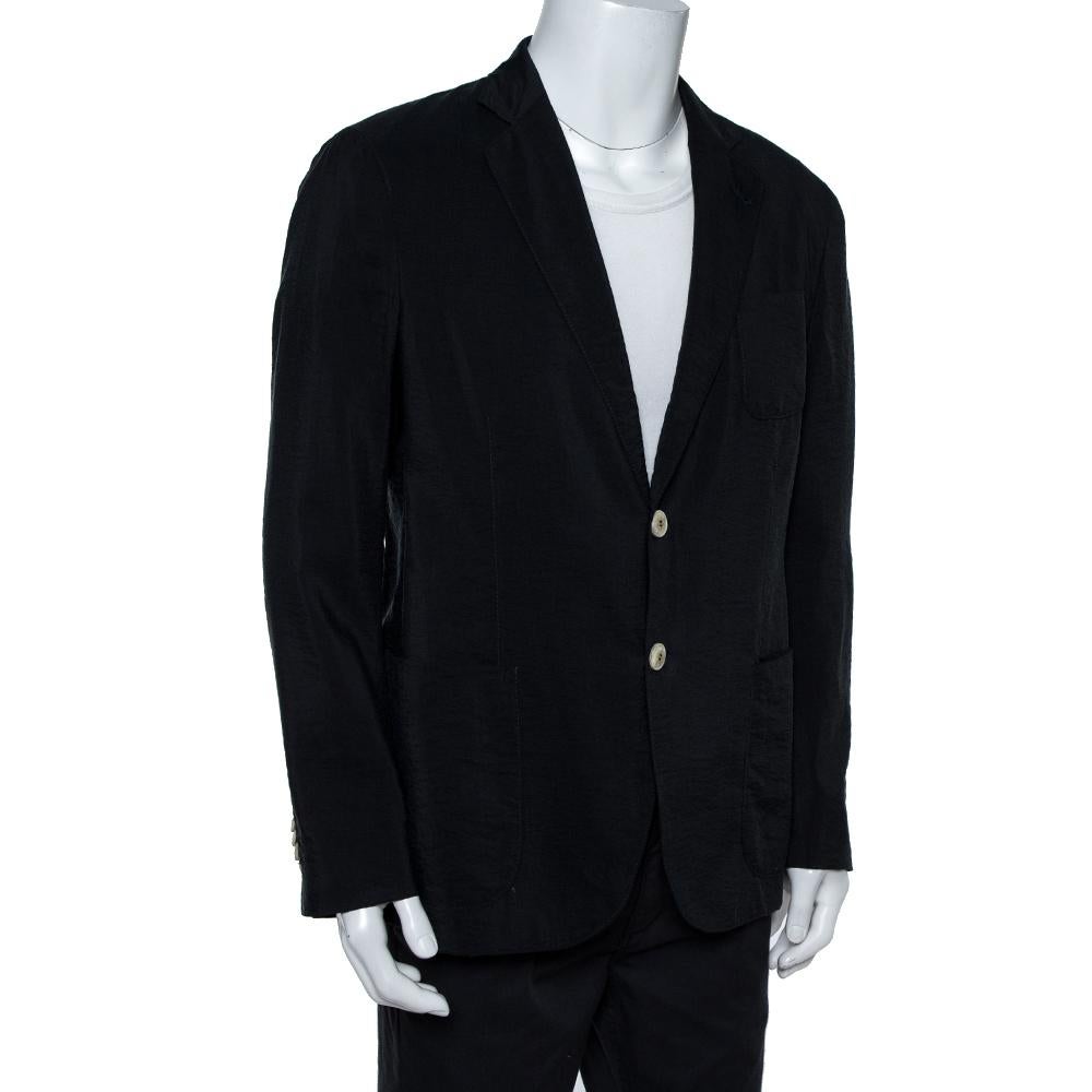 Black Giorgio Armani Navy Blue Silk Button Front Blazer XXL