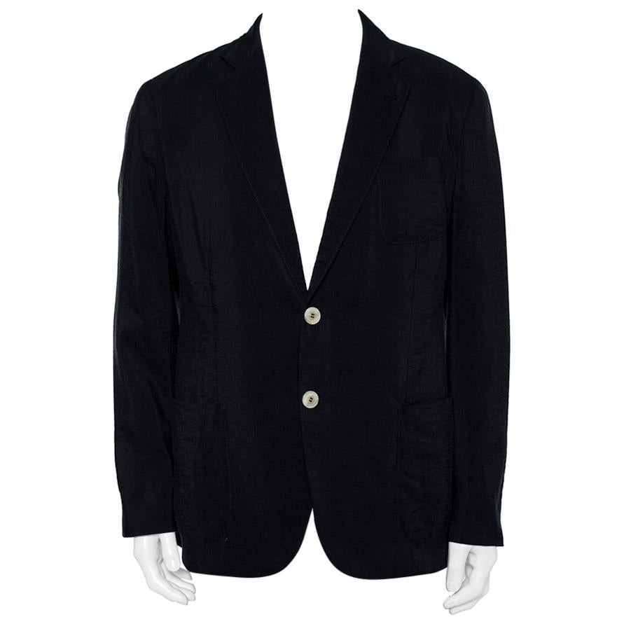 Giorgio Armani Navy Blue Silk Button Front Blazer XXL