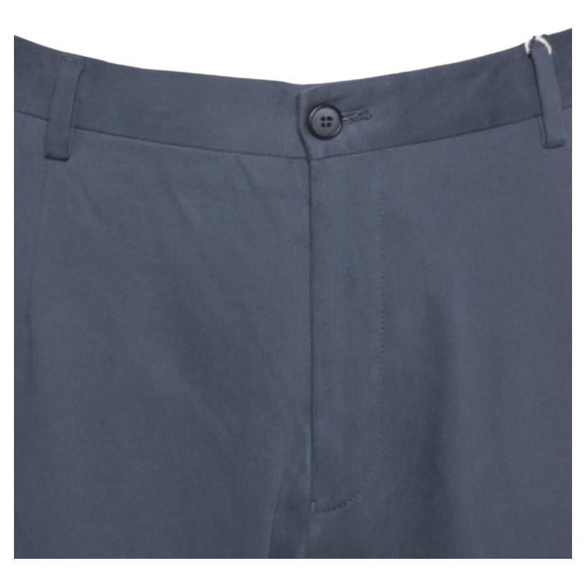Giorgio Armani Navy Blue Textured Cotton Classic Trousers 4XL In Excellent Condition For Sale In Dubai, Al Qouz 2