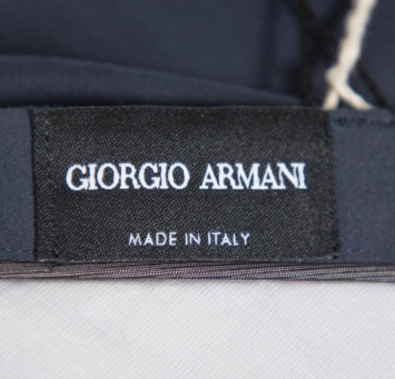 Men's Giorgio Armani Navy Blue Textured Cotton Classic Trousers 4XL For Sale