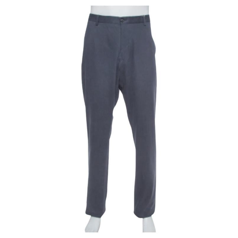 Giorgio Armani Navy Blue Textured Cotton Classic Trousers 4XL For Sale