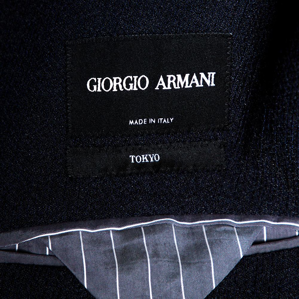 Giorgio Armani Navy Blue Textured Knit Double Breasted Blazer XXL In Excellent Condition In Dubai, Al Qouz 2