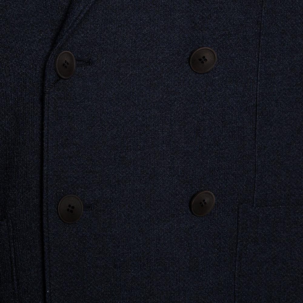 Giorgio Armani Navy Blue Textured Knit Double Breasted Blazer XXL 2