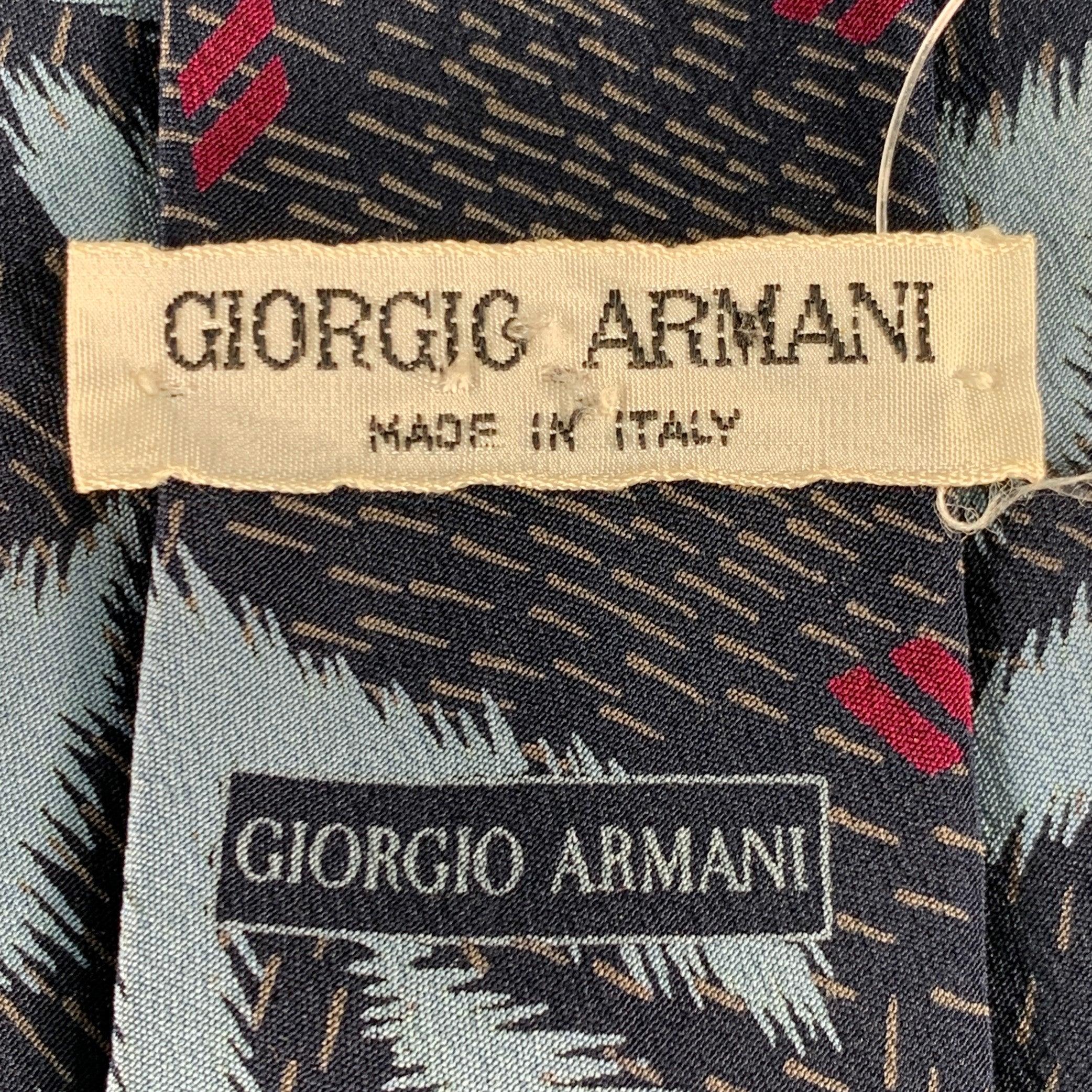 Black GIORGIO ARMANI Navy Light Blue Abstract Silk Tie For Sale