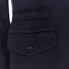 GIORGIO ARMANI navy linen cotton pique flap pockets relaxed blazer IT46 S