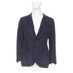 GIORGIO ARMANI navy linen cotton pique flap pockets relaxed blazer IT46 S