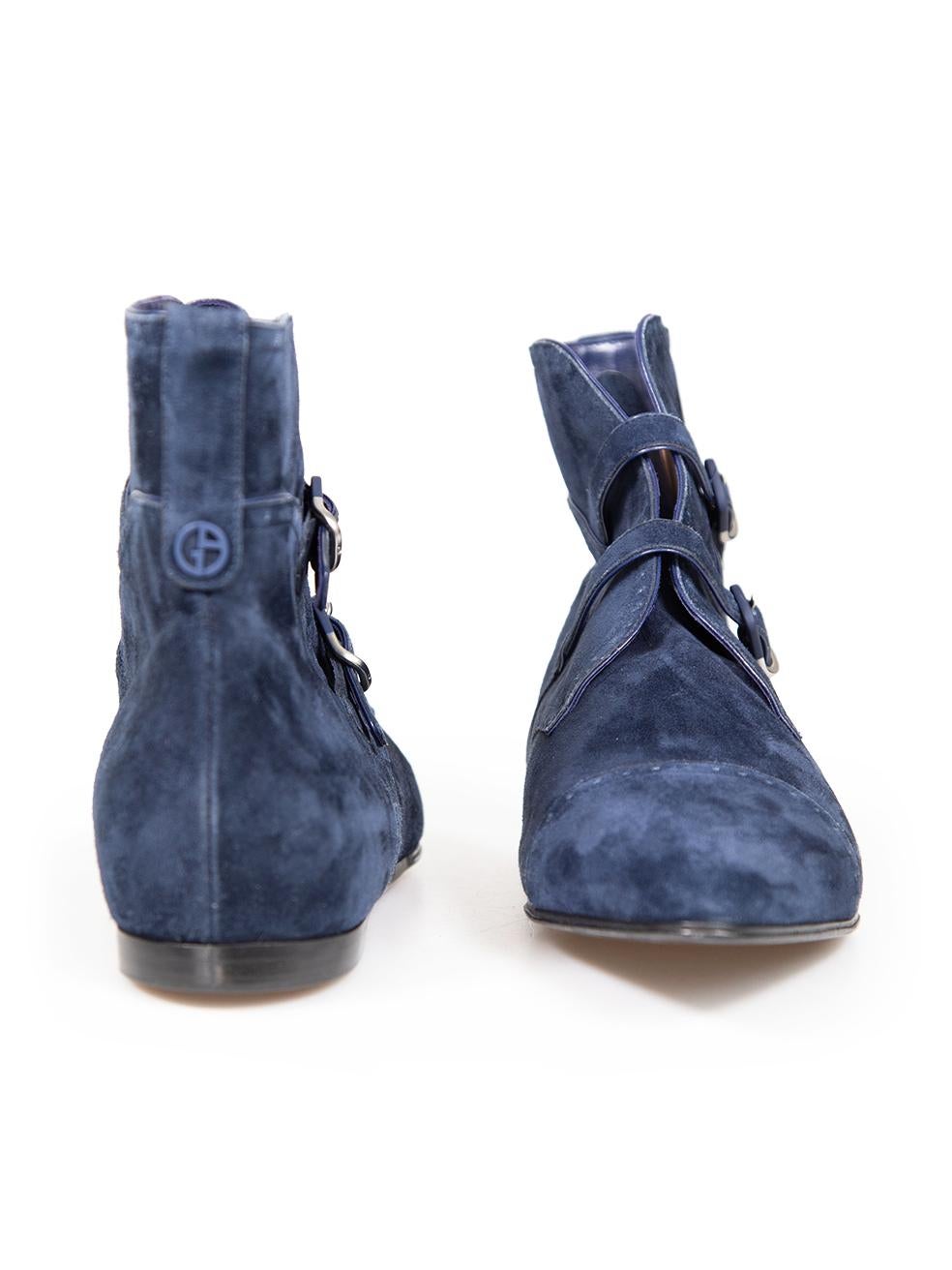 Violet Giorgio Armani - Bottines à boucles en daim bleu marine, taille IT 40 en vente