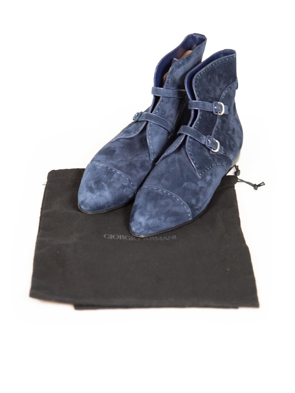 Giorgio Armani - Bottines à boucles en daim bleu marine, taille IT 40 Pour femmes en vente