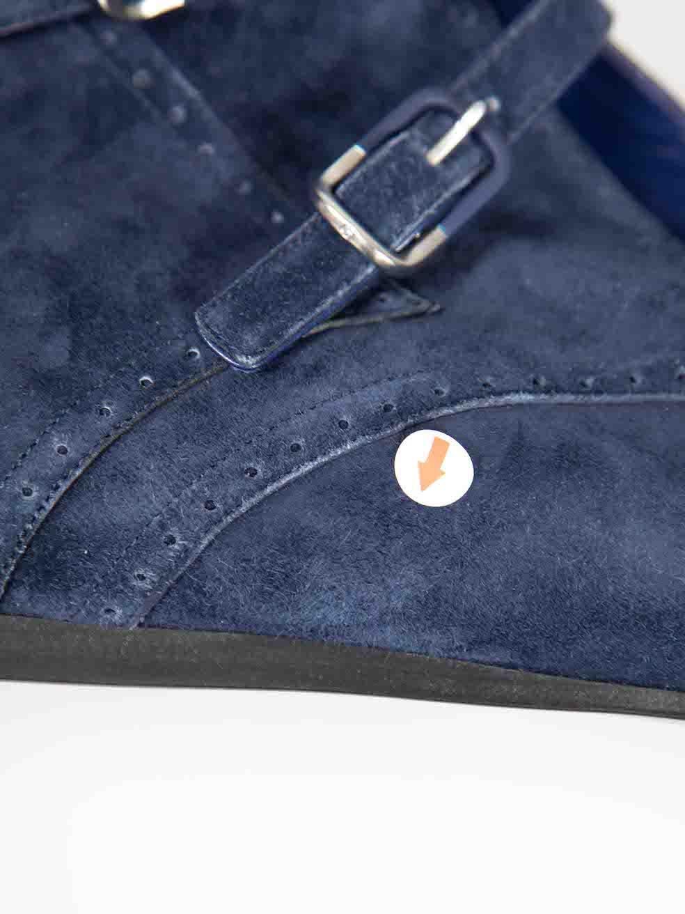 Giorgio Armani - Bottines à boucles en daim bleu marine, taille IT 40 en vente 2