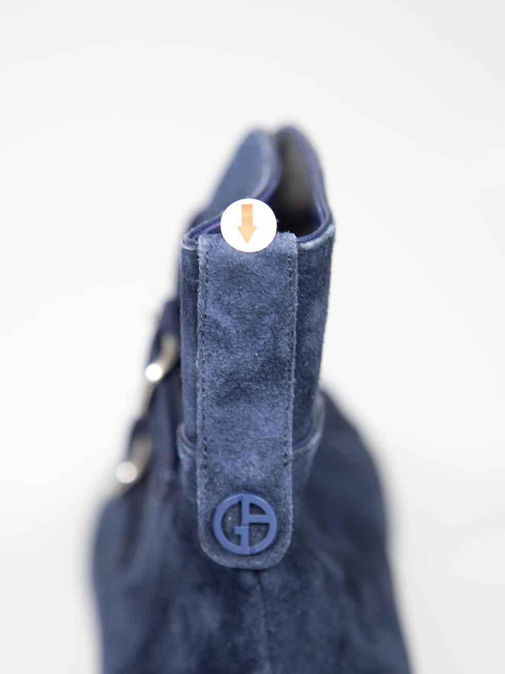 Giorgio Armani - Bottines à boucles en daim bleu marine, taille IT 40 en vente 4