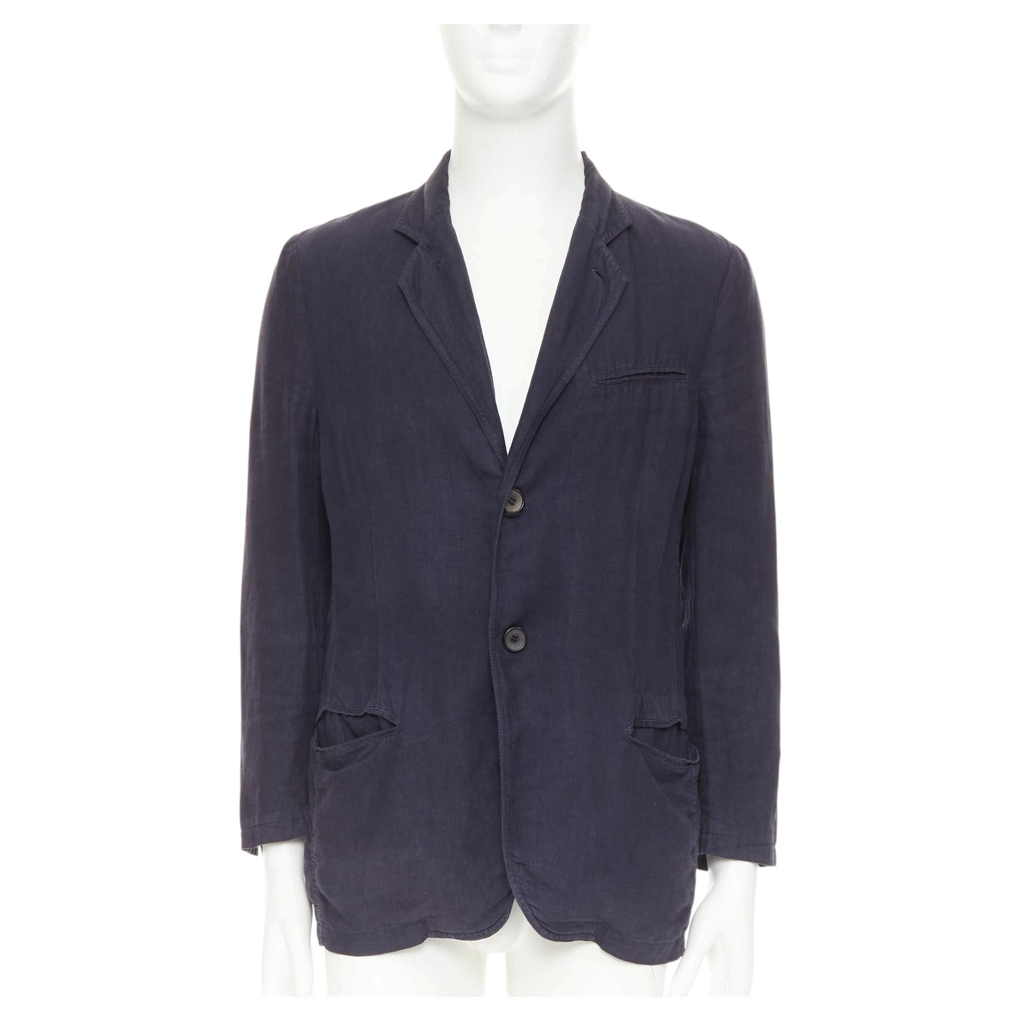 GIORGIO ARMANI navy washed linen cotton  unstructured casual blazer IT46 S