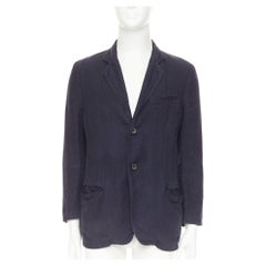 GIORGIO ARMANI navy washed linen cotton  unstructured casual blazer IT46 S