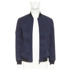 GIORGIO ARMANI navy water repellent Fern leaf jacquard bomber jacket IT46 S