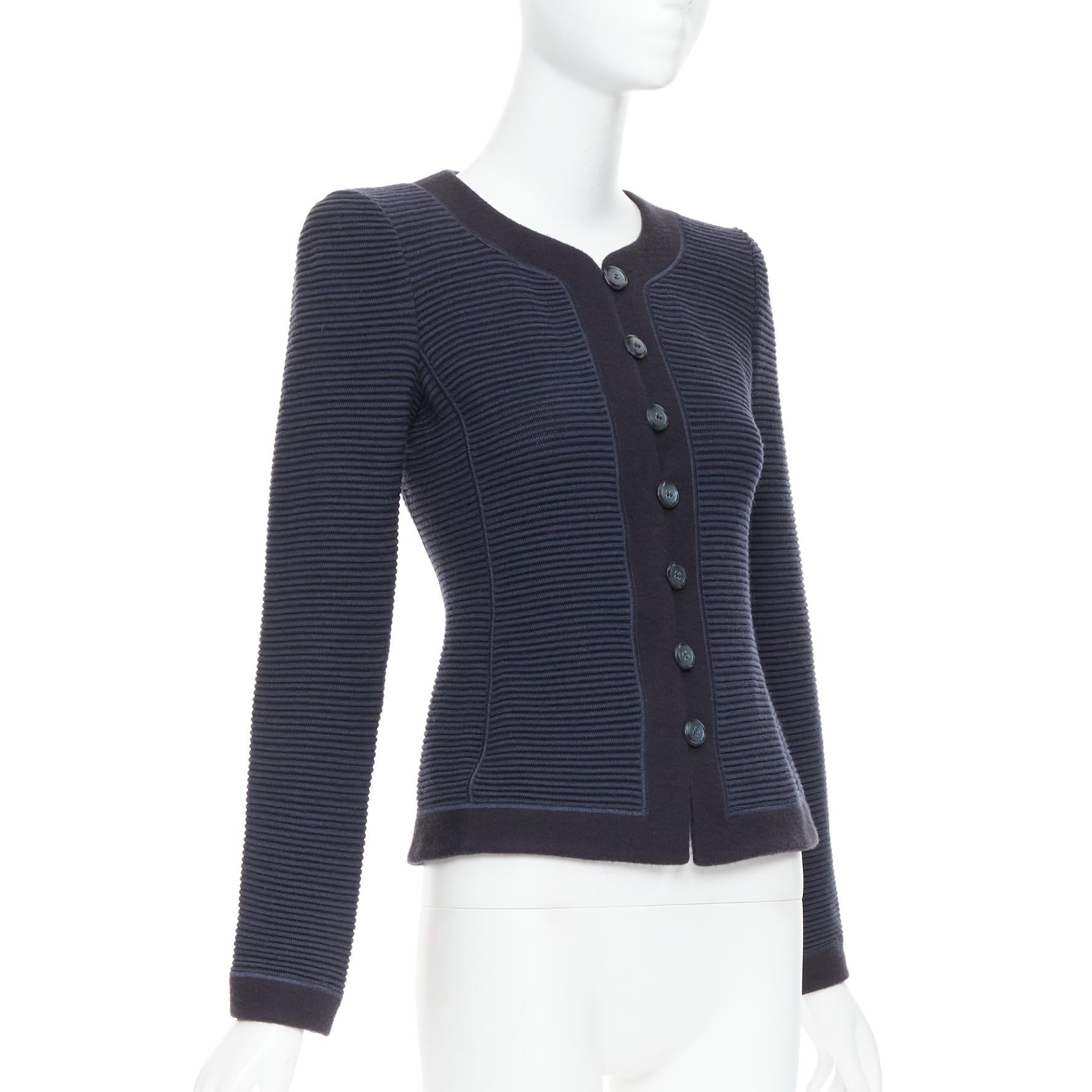 Black GIORGIO ARMANI navy wool silk cashmere padded knit slim fit jacket IT40 S