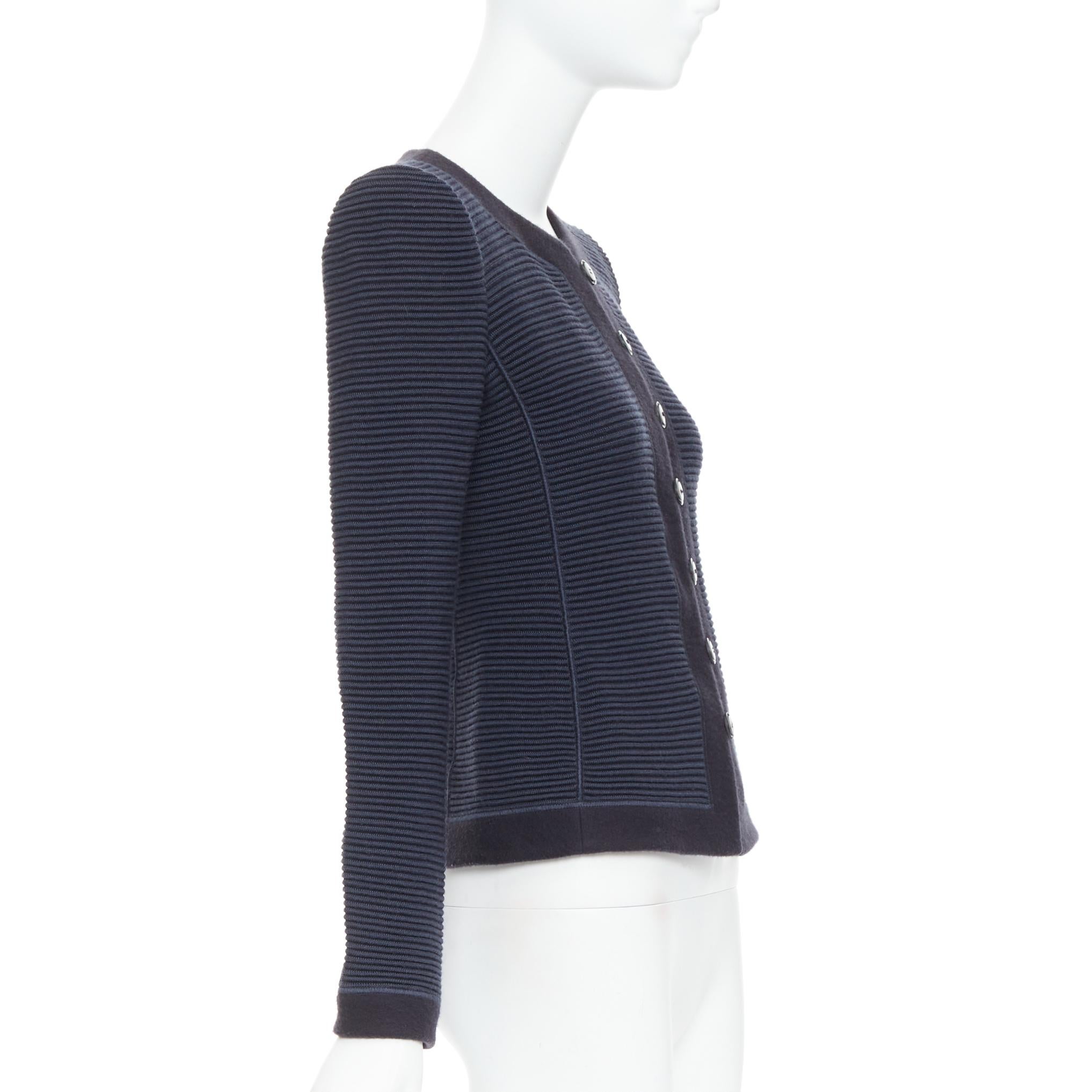 GIORGIO ARMANI navy wool silk cashmere padded knit slim fit jacket IT40 S In Excellent Condition In Hong Kong, NT