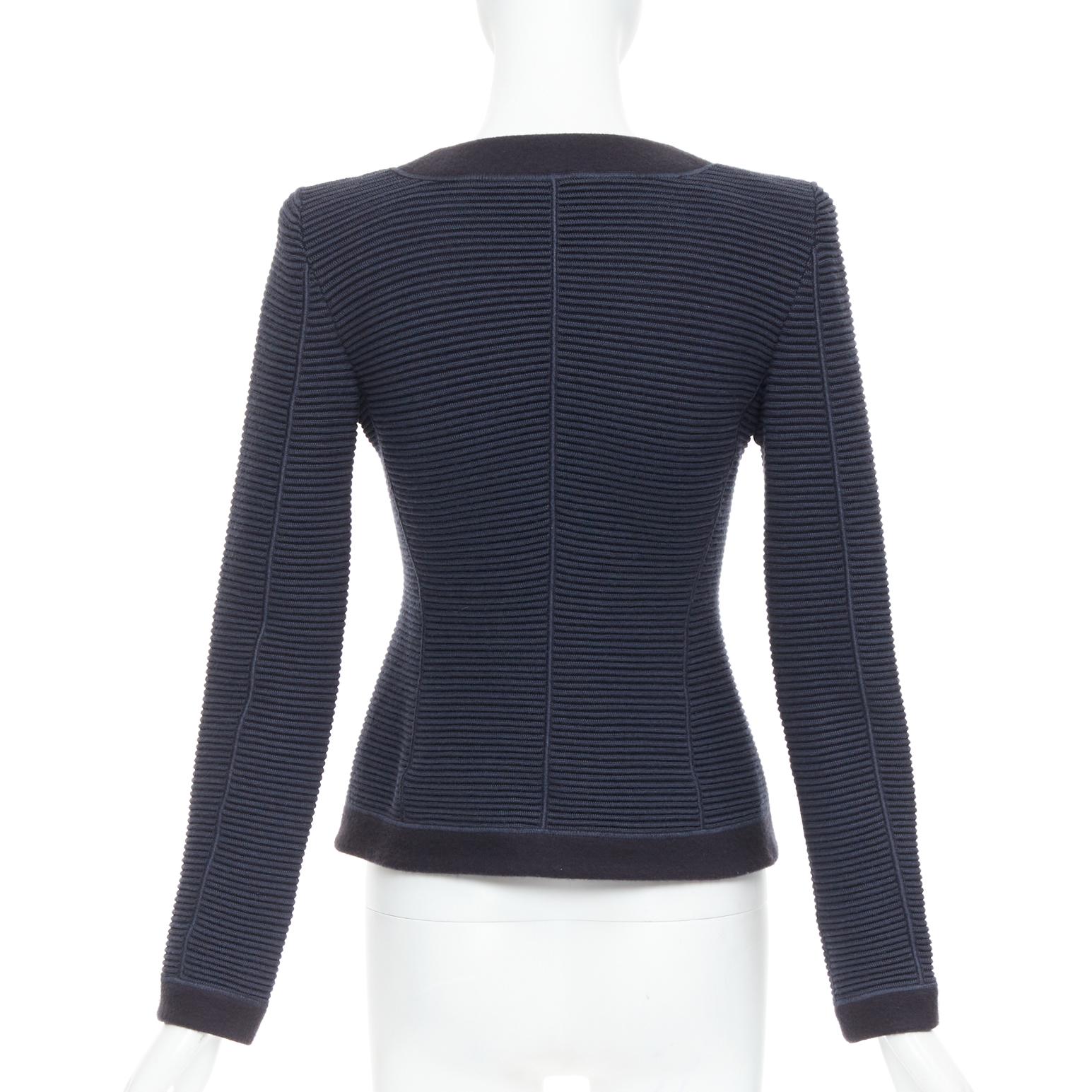 Women's GIORGIO ARMANI navy wool silk cashmere padded knit slim fit jacket IT40 S