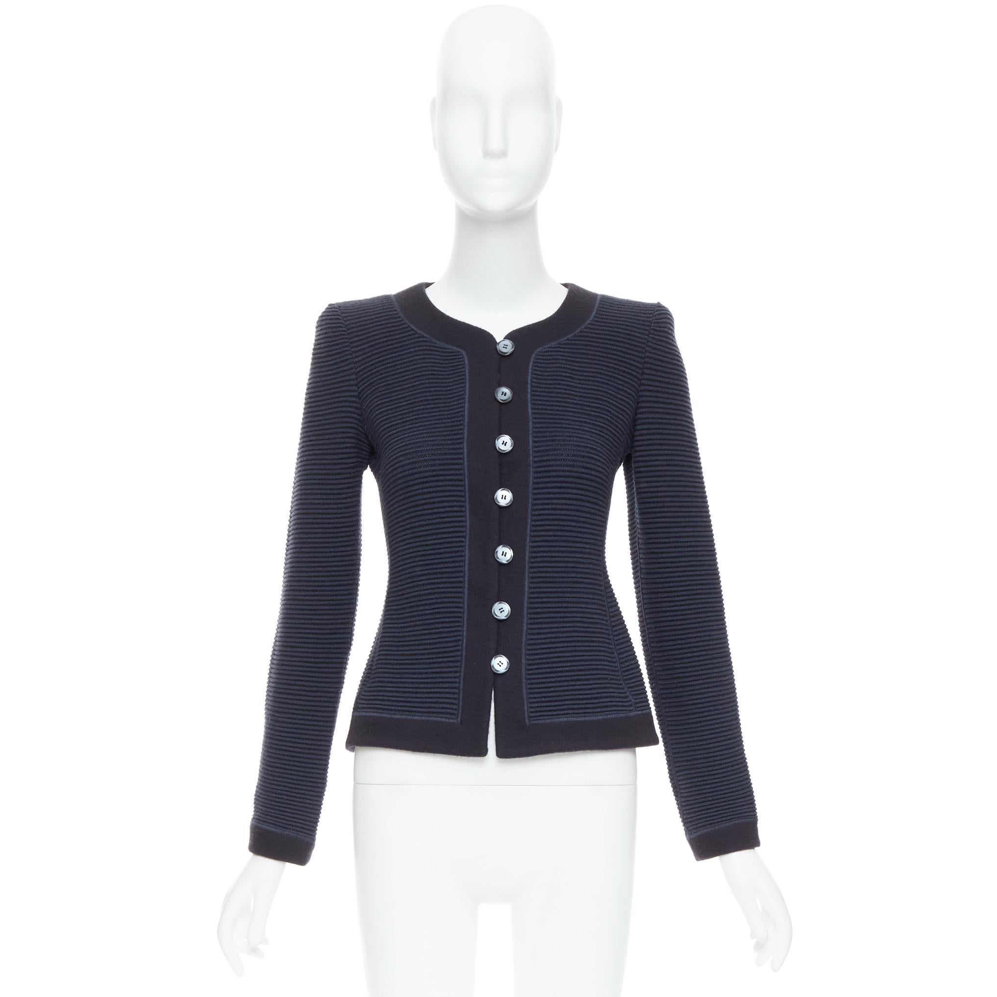 GIORGIO ARMANI navy wool silk cashmere padded knit slim fit jacket IT40 S 4