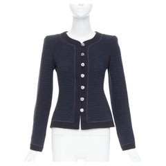 GIORGIO ARMANI navy wool silk cashmere padded knit slim fit jacket IT40 S