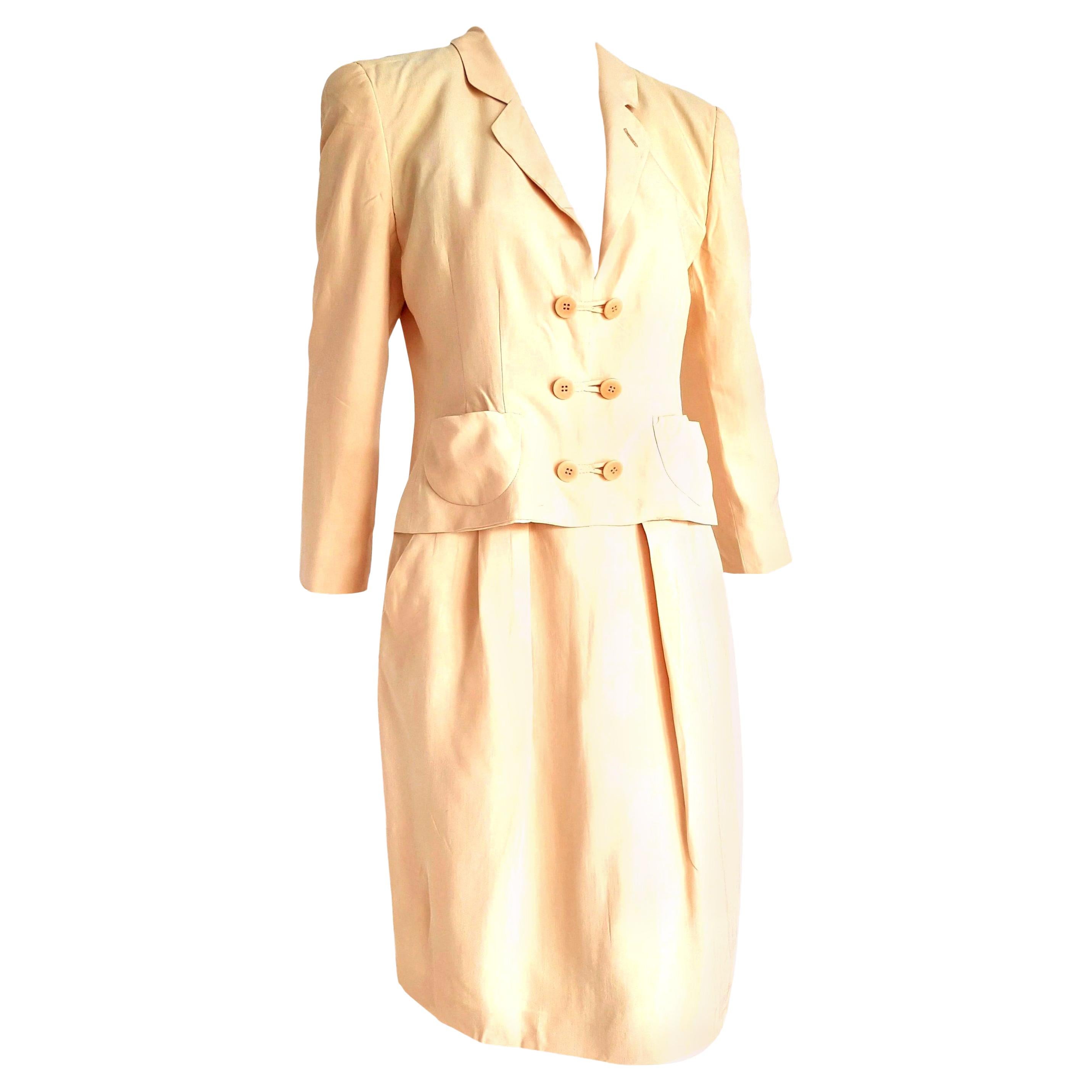 Giorgio ARMANI "New" Beige Yellow tone Silk Jacket Skirt Suit - Unworn For Sale