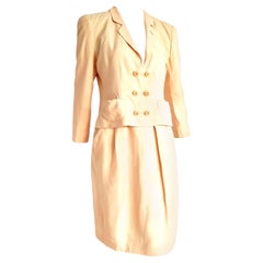 Used Giorgio ARMANI "New" Beige Yellow tone Silk Jacket Skirt Suit - Unworn