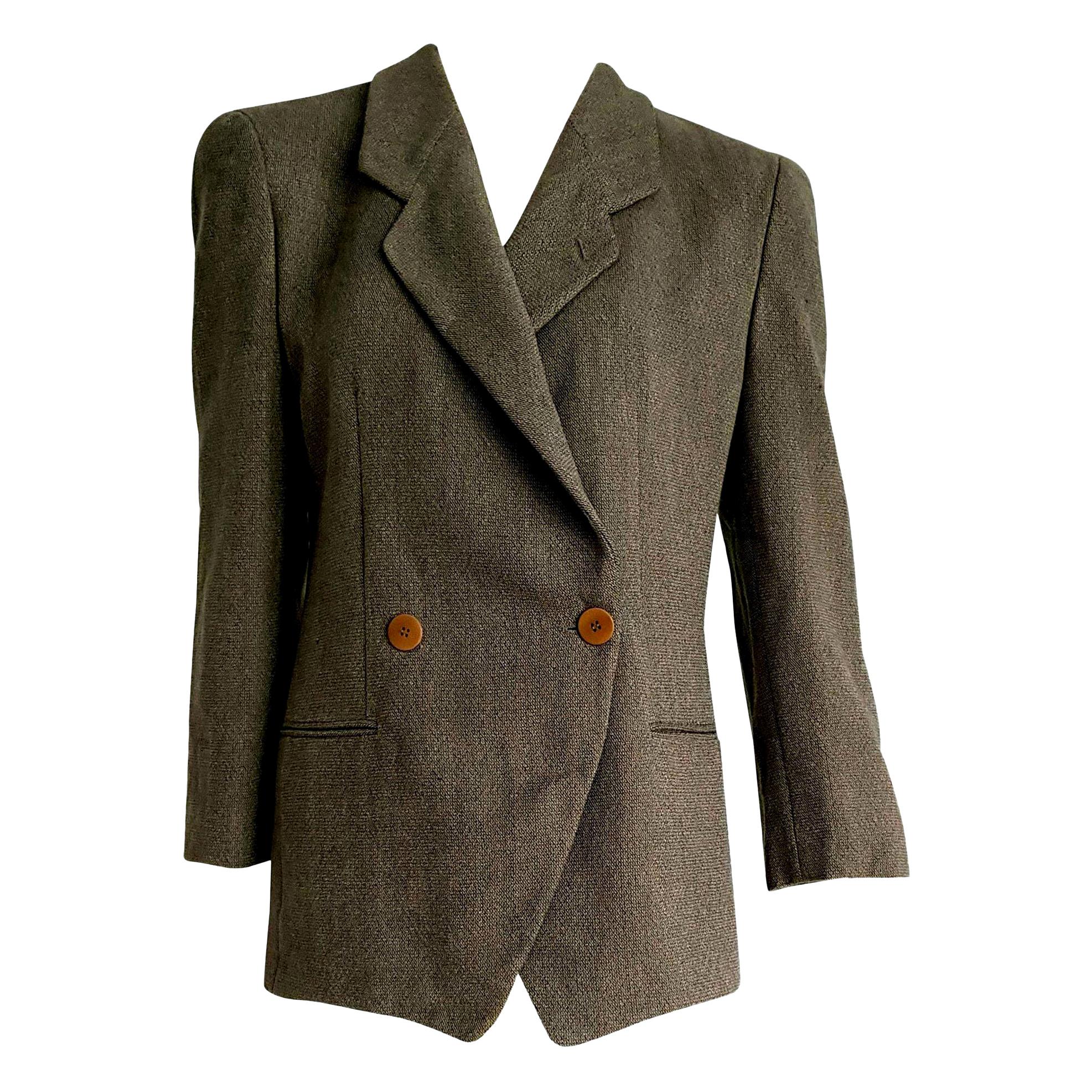 Giorgio ARMANI "New" Brown and Beige Double-Breasted Wool Jacket - Unworn For Sale