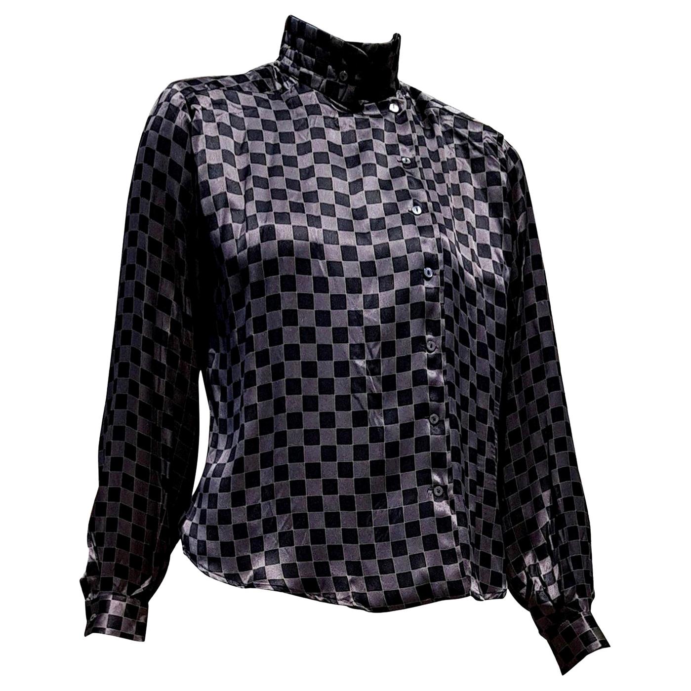 Giorgio ARMANI "New" Brown Silver Black Silk Shirt - Unworn For Sale