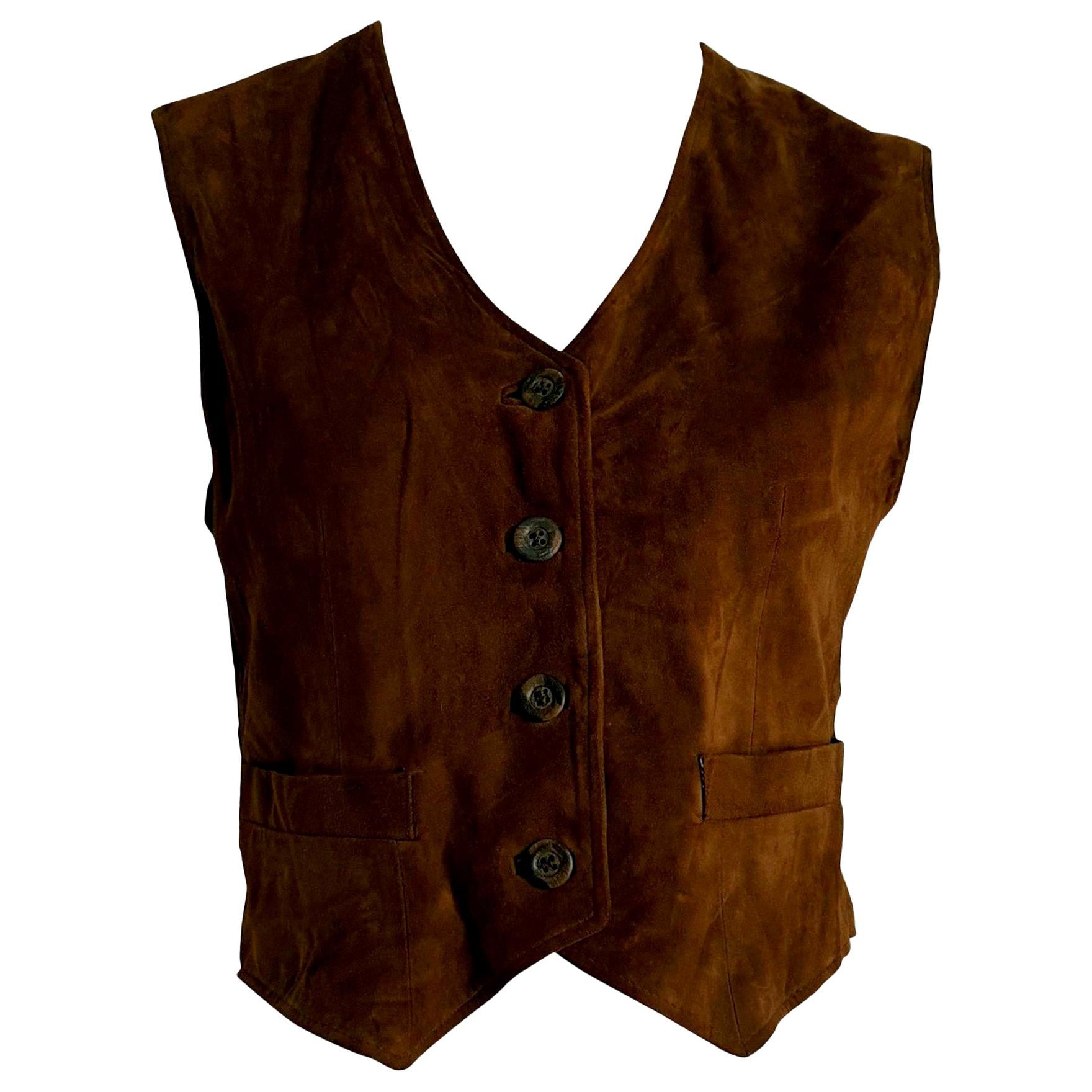 Giorgio ARMANI "New" Brown Suede 4 front Buttons Vest Gilet - Unworn For Sale
