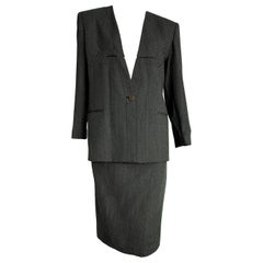 Giorgio ARMANI "New" Dark and Light Gray Lines Wool Skirt Suit - Unworn