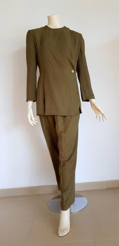 Giorgio ARMANI "New" Green Silk 1 button Closed collar Trousers Suit - Unworn