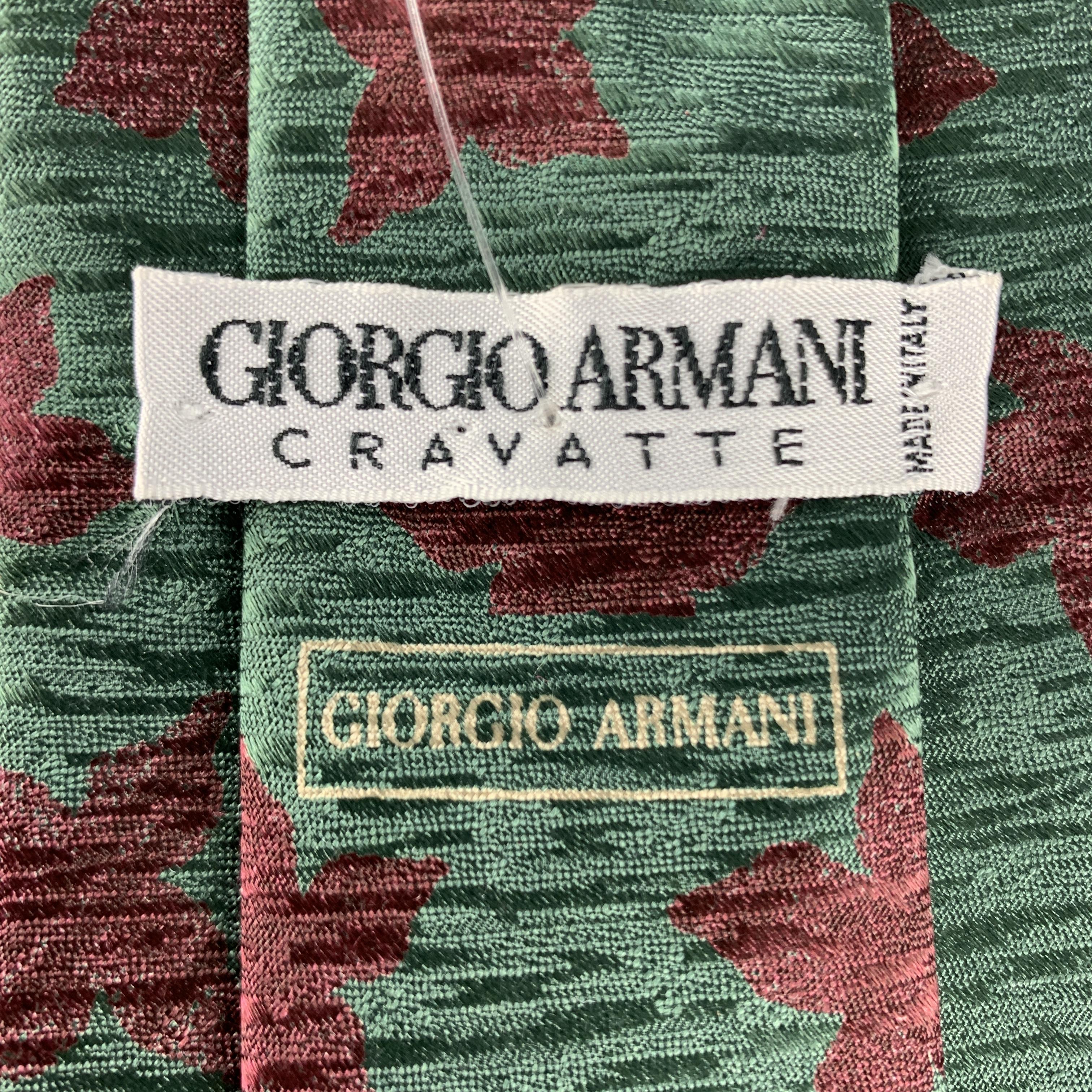 GIORGIO ARMANI Olive & Brown Floral Print Silk Tie In Excellent Condition In San Francisco, CA
