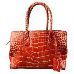 GIORGIO ARMANI Orange Embossed Leather Top Handle Handbag